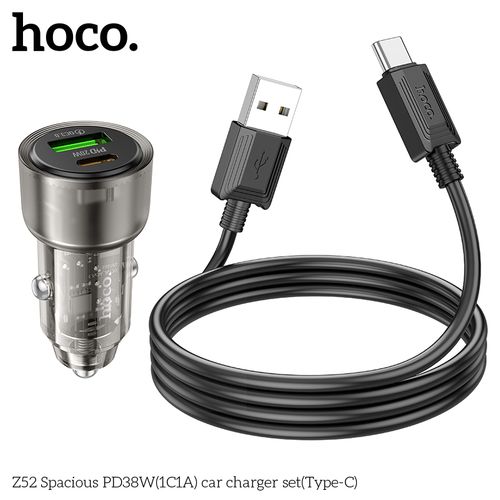 Hoco Z52 PD38W 1C1A Spacious Car Charger - Black - Mobile Bus